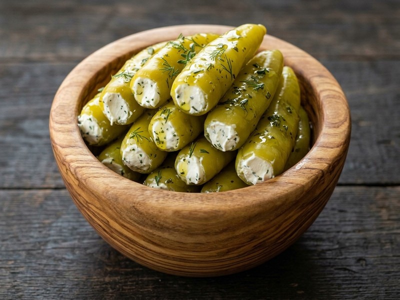 Groene pepers gevuld met roomkaas