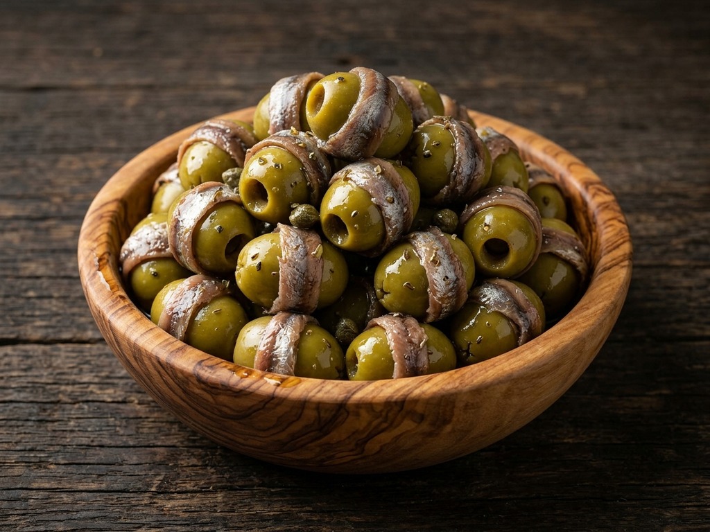 Groene olijven met ansjovisfilet