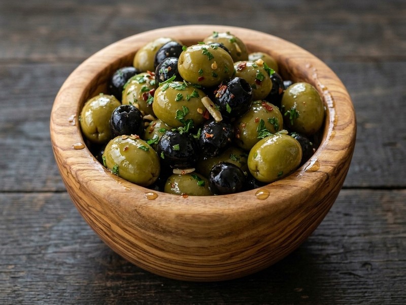 Bonte olijvenmix met knoflook en verse kruiden
